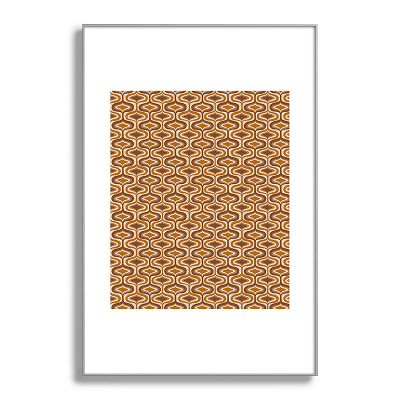 70s mod fabric repeat, orange and browns Framed Art Print