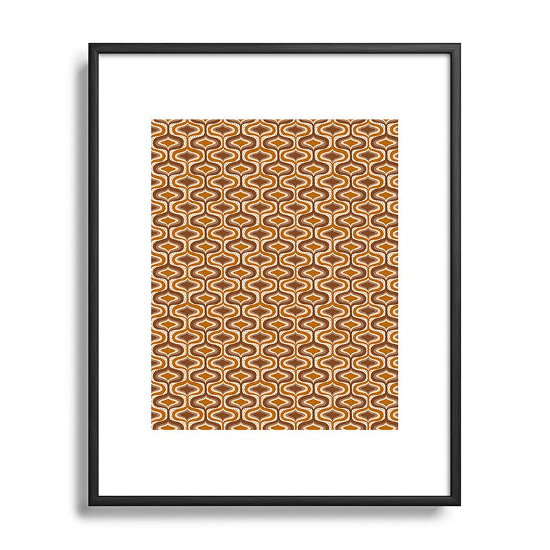 70s mod fabric repeat, orange and browns Framed Art Print