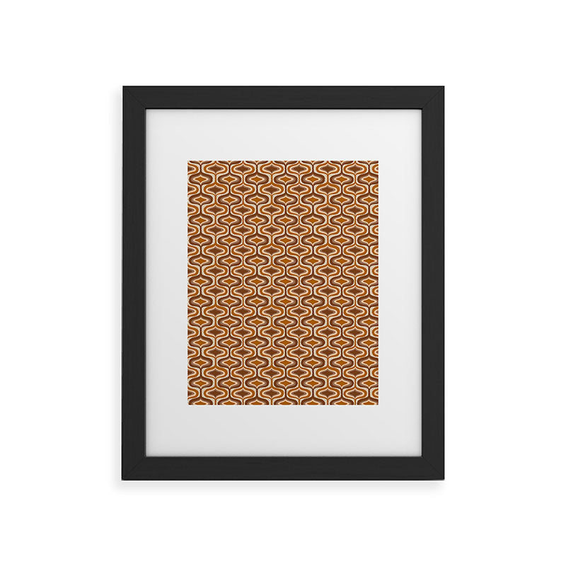 70s mod fabric repeat, orange and browns Framed Art Print