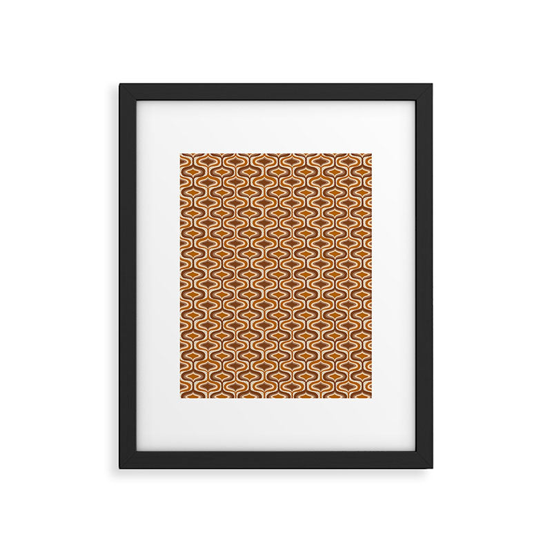 70s mod fabric repeat, orange and browns Framed Art Print