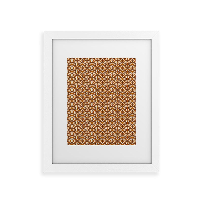 70s mod fabric repeat, orange and browns Framed Art Print