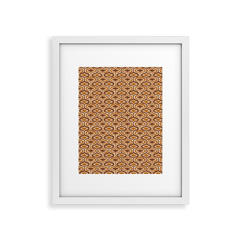 70s mod fabric repeat, orange and browns Framed Art Print