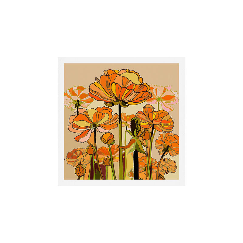 70s, Orange California poppies, mid century, 70s retro, flowers Art Print