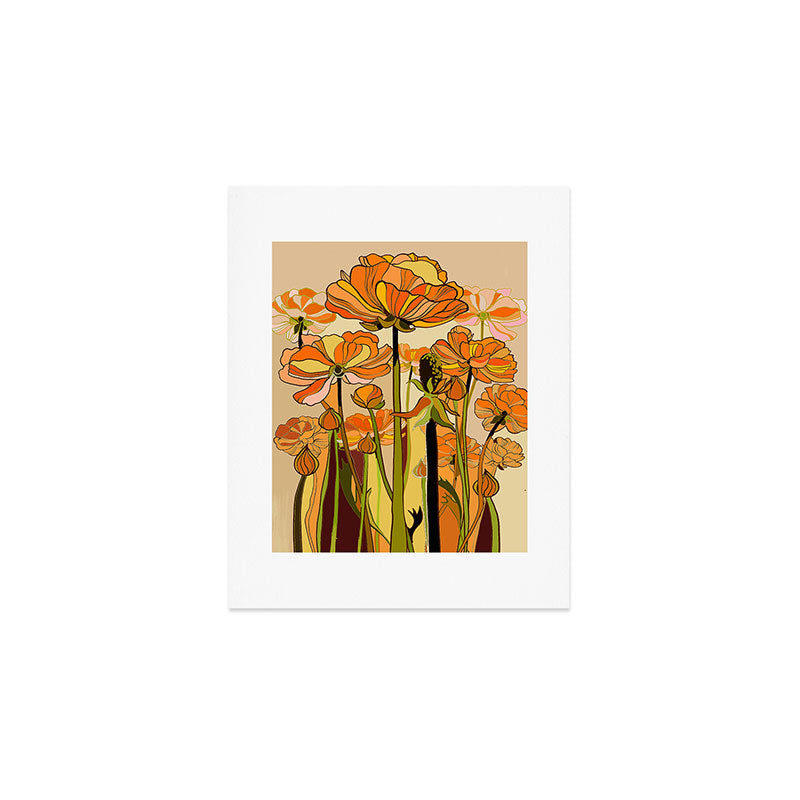 70s, Orange California poppies, mid century, 70s retro, flowers Art Print