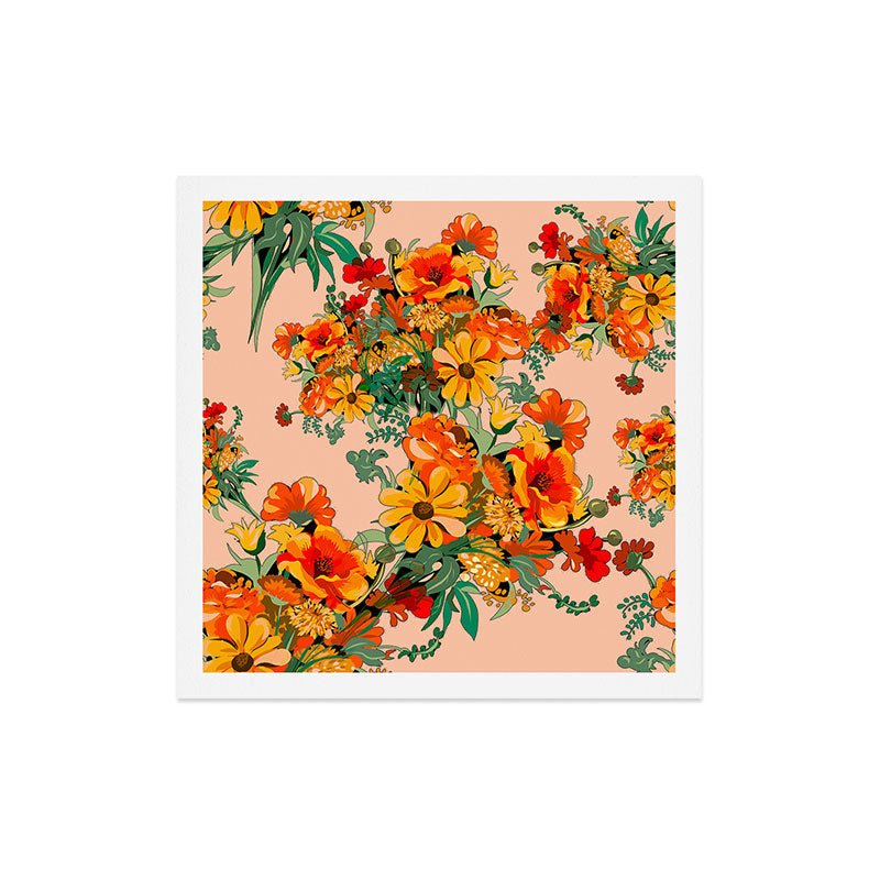 70s Pastel Floral on pink blush Boho Art Print