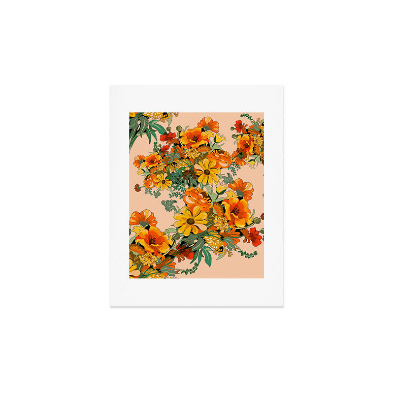 70s Pastel Floral on pink blush Boho Art Print
