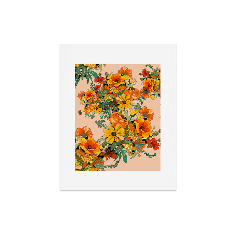 70s Pastel Floral on pink blush Boho Art Print