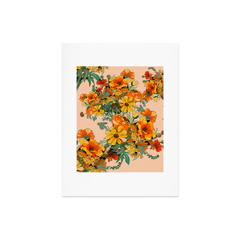 70s Pastel Floral on pink blush Boho Art Print