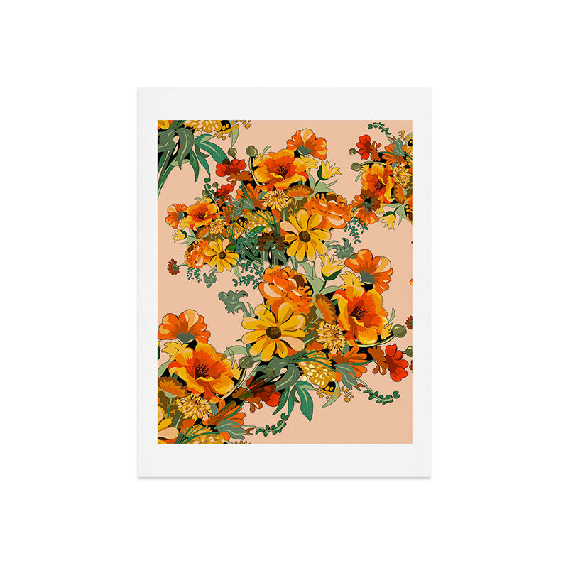 70s Pastel Floral on pink blush Boho Art Print