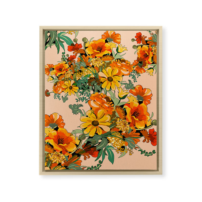 70s Pastel Floral on pink blush Boho Framed Canvas Print
