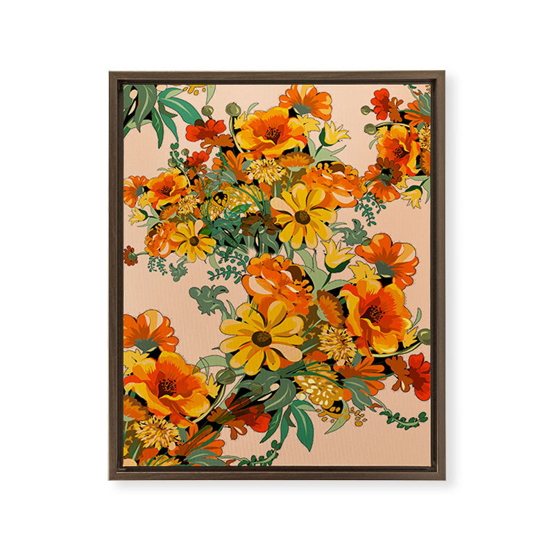 70s Pastel Floral on pink blush Boho Framed Canvas Print