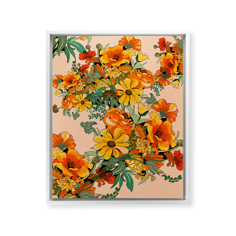 70s Pastel Floral on pink blush Boho Framed Canvas Print