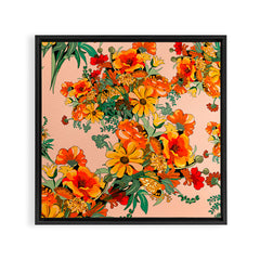 70s Pastel Floral on pink blush Boho Framed Canvas Print