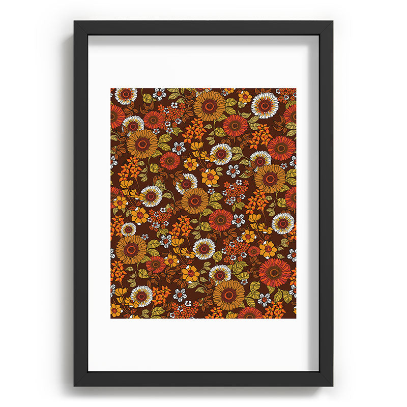 70s retro ditzy flowers, boho, browns, orange, hippie Framed Art Print