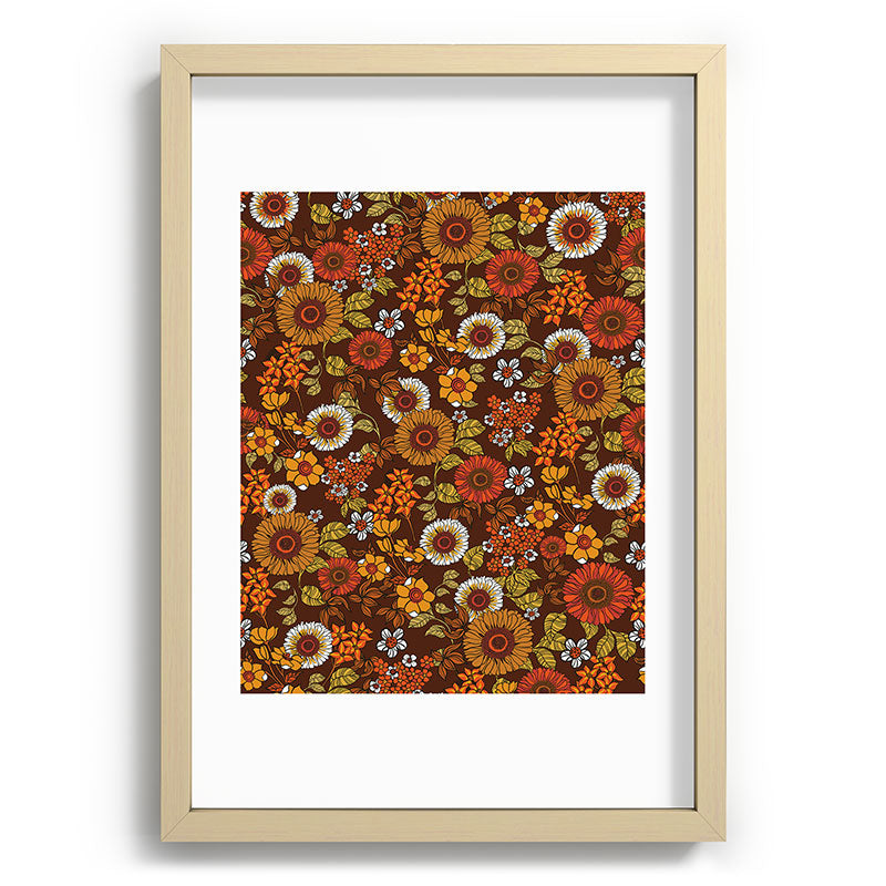 70s retro ditzy flowers, boho, browns, orange, hippie Framed Art Print