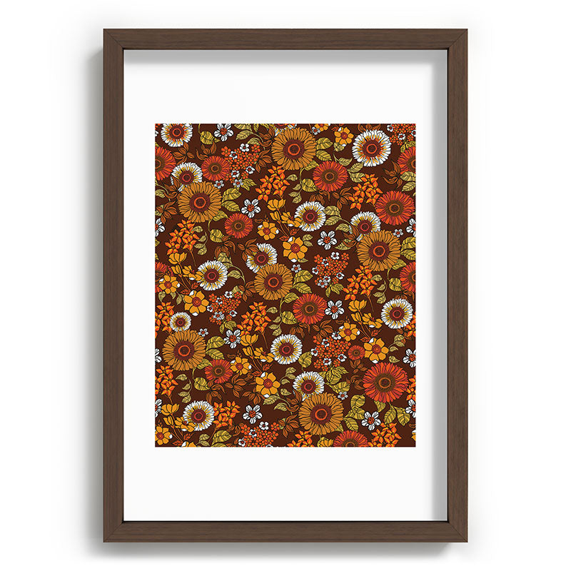 70s retro ditzy flowers, boho, browns, orange, hippie Framed Art Print