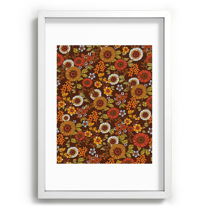 70s retro ditzy flowers, boho, browns, orange, hippie Framed Art Print