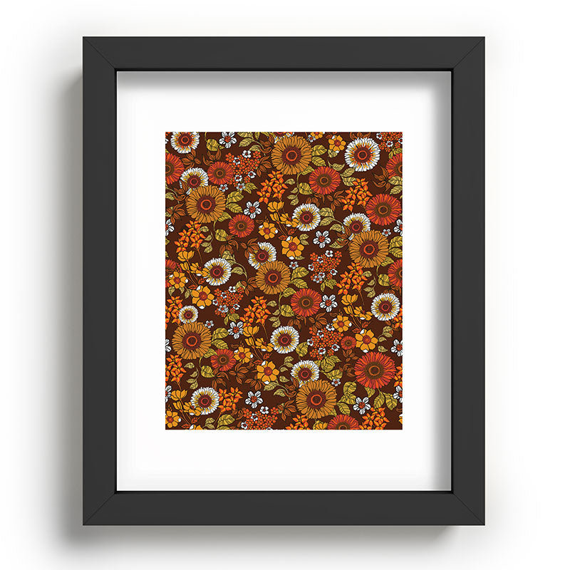 70s retro ditzy flowers, boho, browns, orange, hippie Framed Art Print