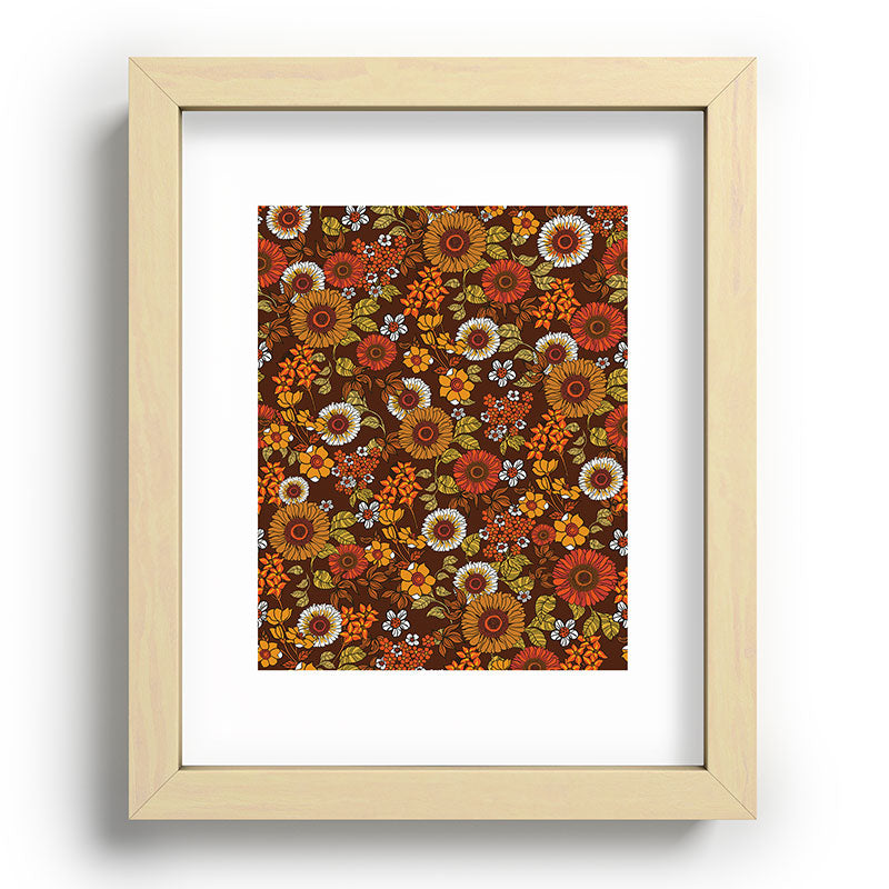 70s retro ditzy flowers, boho, browns, orange, hippie Framed Art Print