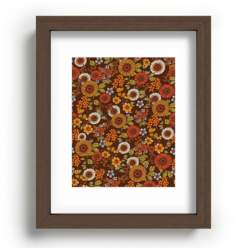70s retro ditzy flowers, boho, browns, orange, hippie Framed Art Print