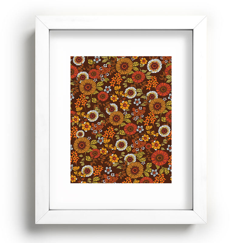 70s retro ditzy flowers, boho, browns, orange, hippie Framed Art Print