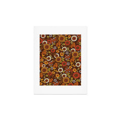 70s retro ditzy flowers, boho, browns, orange, hippie Art Print