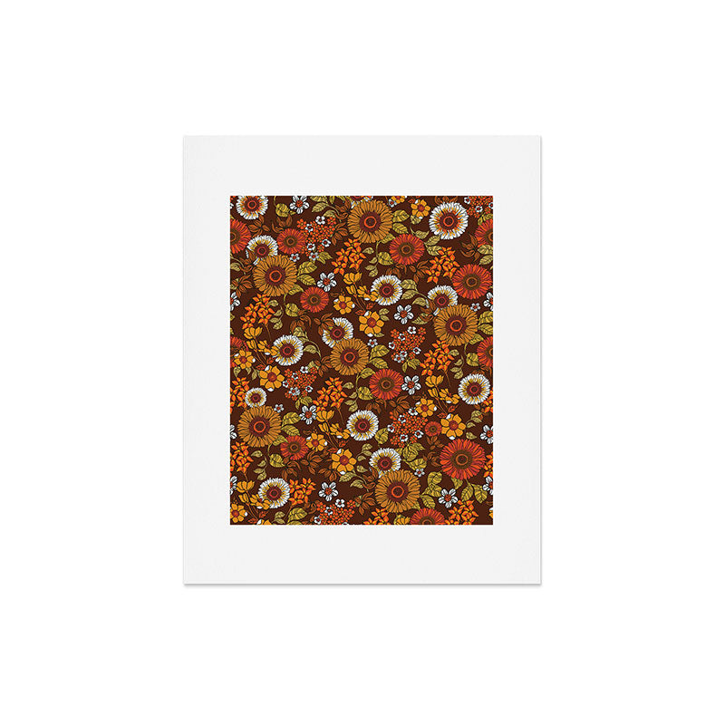 70s retro ditzy flowers, boho, browns, orange, hippie Art Print