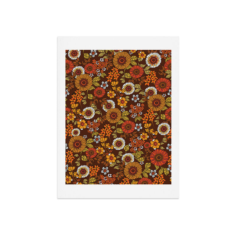 70s retro ditzy flowers, boho, browns, orange, hippie Art Print