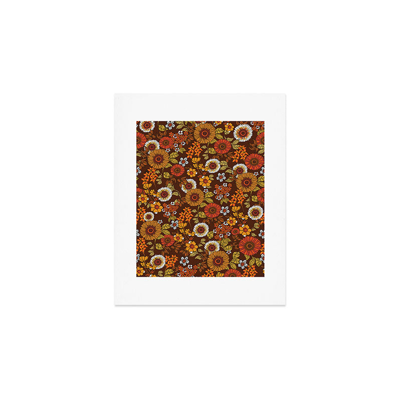 70s retro ditzy flowers, boho, browns, orange, hippie Art Print