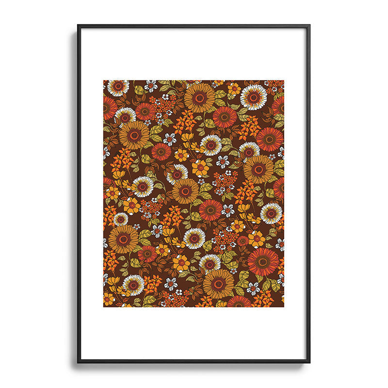 70s retro ditzy flowers, boho, browns, orange, hippie Framed Art Print