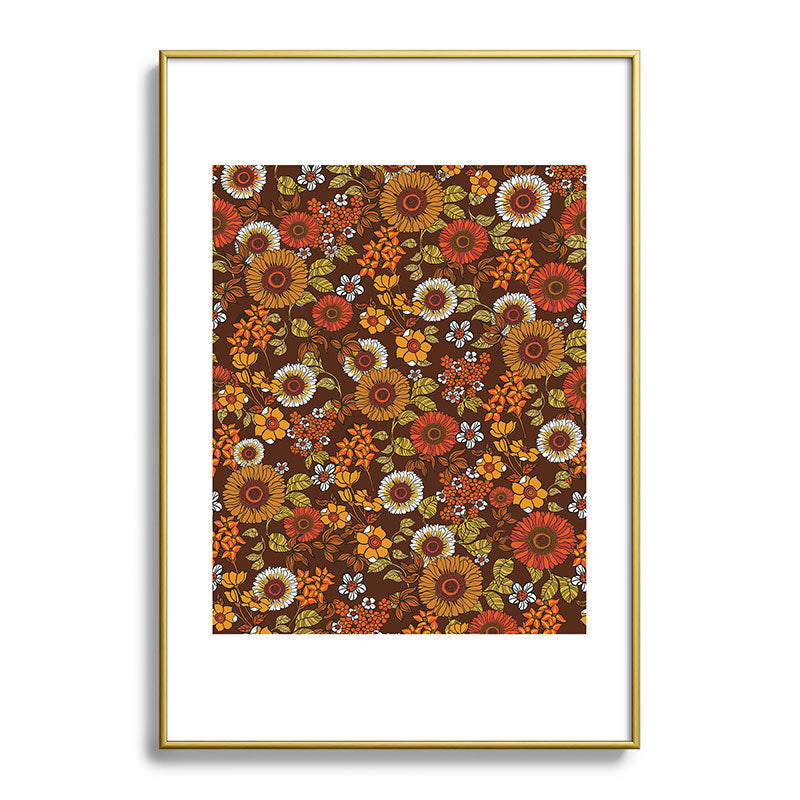 70s retro ditzy flowers, boho, browns, orange, hippie Framed Art Print