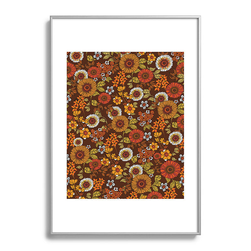 70s retro ditzy flowers, boho, browns, orange, hippie Framed Art Print