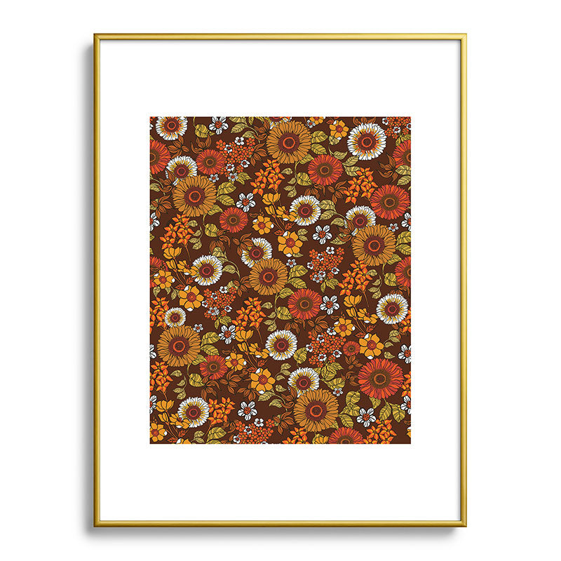 70s retro ditzy flowers, boho, browns, orange, hippie Framed Art Print
