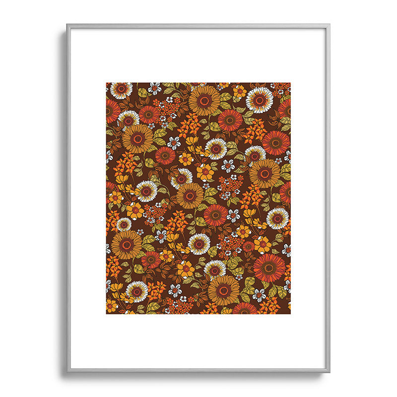 70s retro ditzy flowers, boho, browns, orange, hippie Framed Art Print