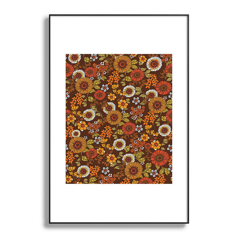 70s retro ditzy flowers, boho, browns, orange, hippie Framed Art Print