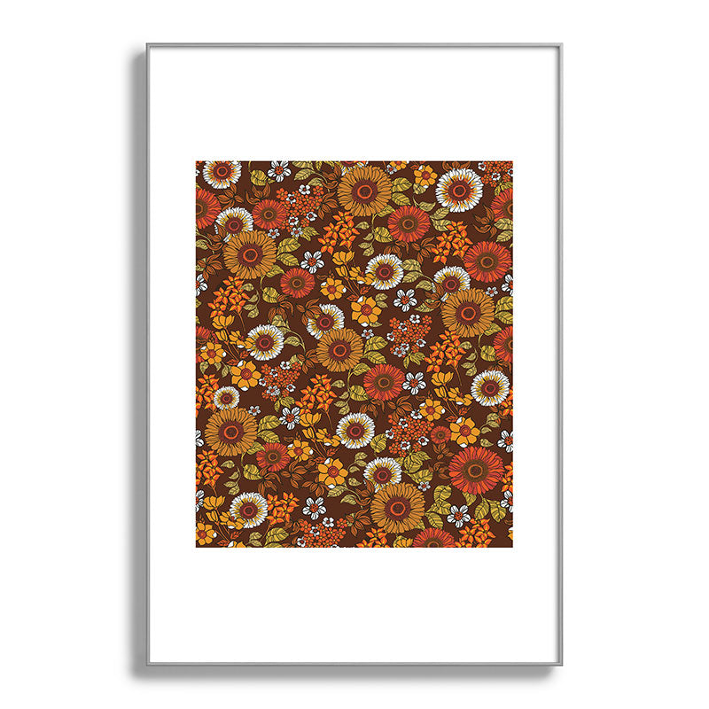 70s retro ditzy flowers, boho, browns, orange, hippie Framed Art Print