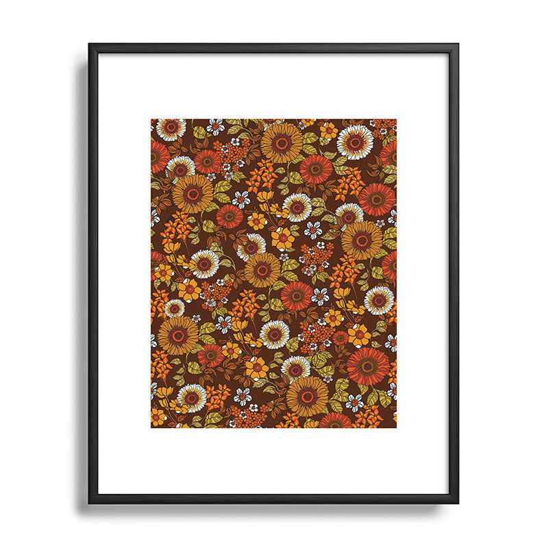 70s retro ditzy flowers, boho, browns, orange, hippie Framed Art Print