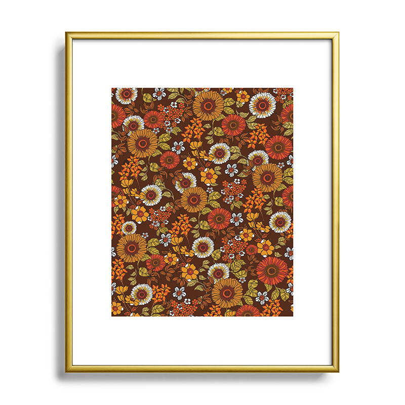 70s retro ditzy flowers, boho, browns, orange, hippie Framed Art Print
