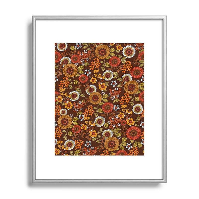 70s retro ditzy flowers, boho, browns, orange, hippie Framed Art Print