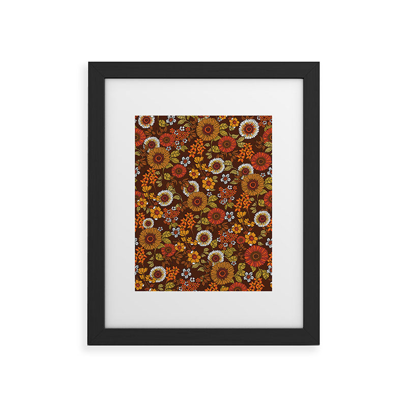 70s retro ditzy flowers, boho, browns, orange, hippie Framed Art Print