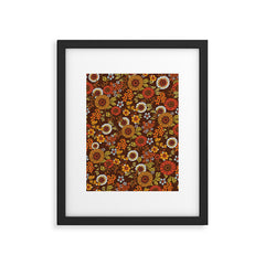 70s retro ditzy flowers, boho, browns, orange, hippie Framed Art Print