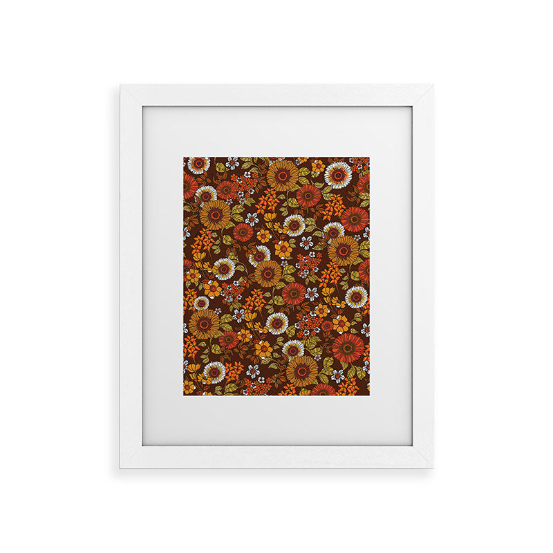 70s retro ditzy flowers, boho, browns, orange, hippie Framed Art Print