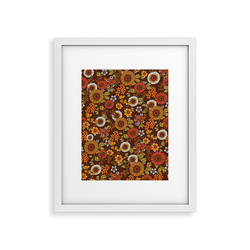 70s retro ditzy flowers, boho, browns, orange, hippie Framed Art Print