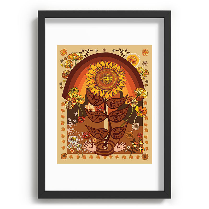 70s, Sunflower, retro, rainbow, warm colors, 60s, boho Framed Art Print