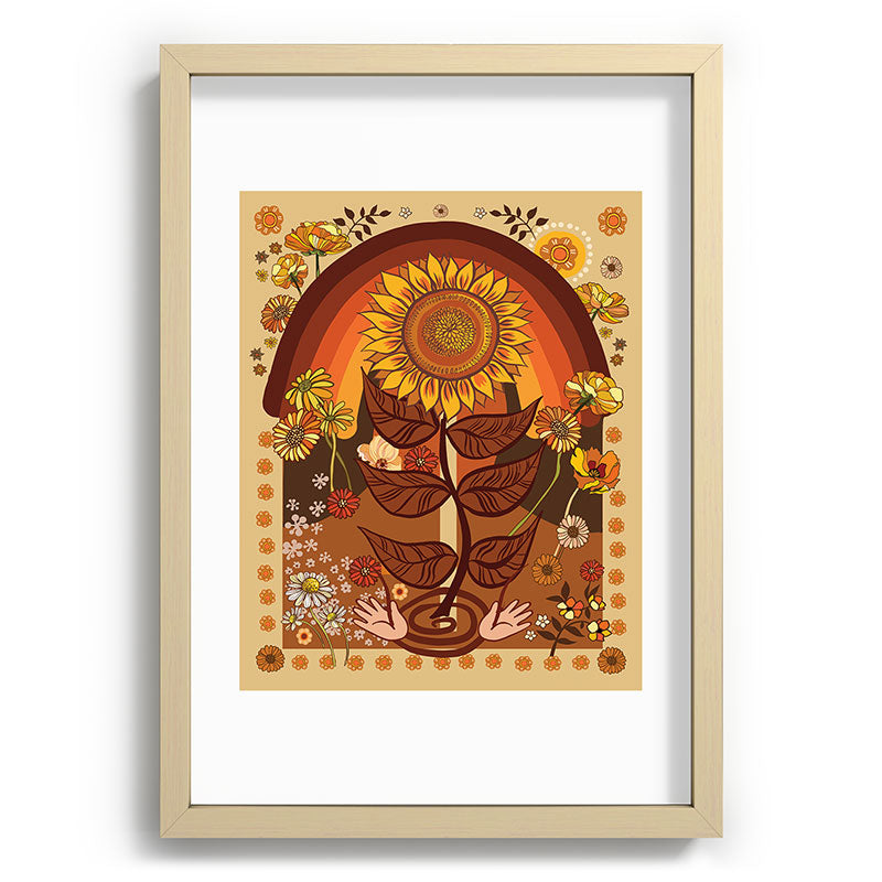 70s, Sunflower, retro, rainbow, warm colors, 60s, boho Framed Art Print
