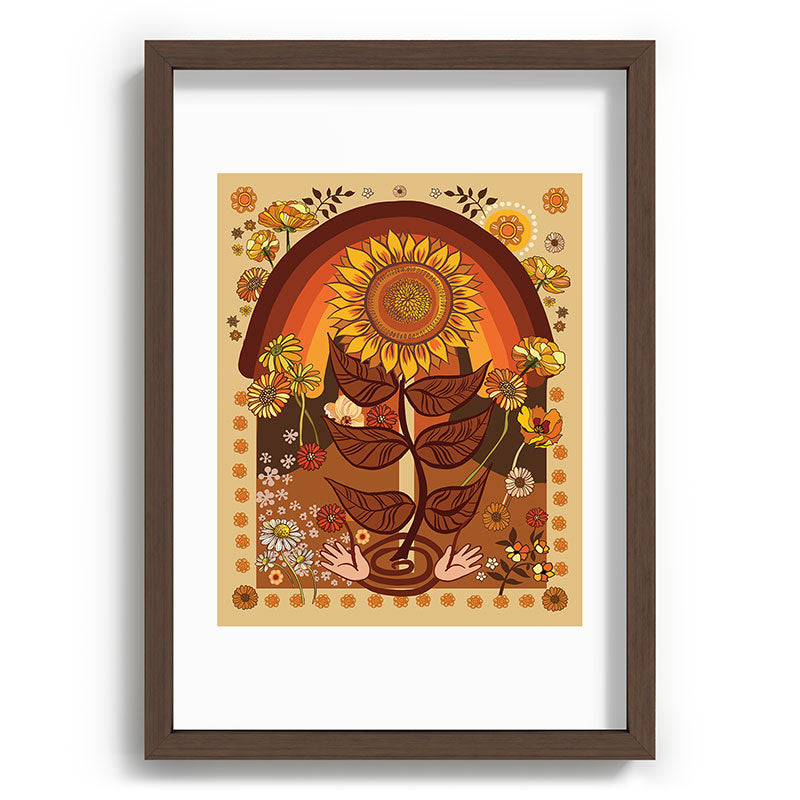 70s, Sunflower, retro, rainbow, warm colors, 60s, boho Framed Art Print