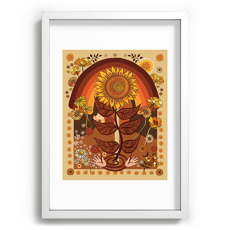 70s, Sunflower, retro, rainbow, warm colors, 60s, boho Framed Art Print