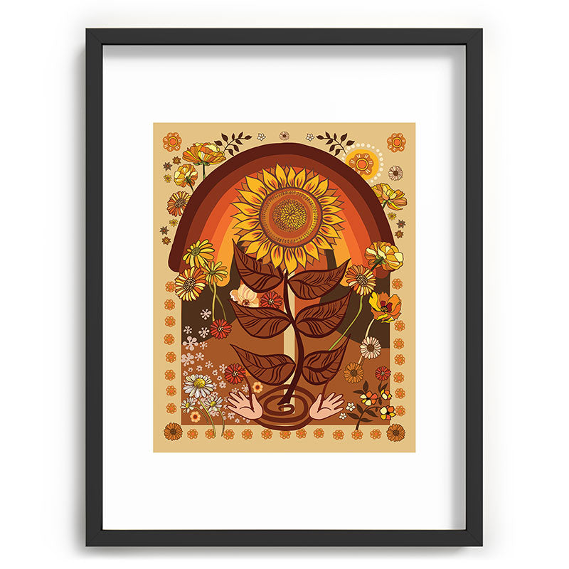 70s, Sunflower, retro, rainbow, warm colors, 60s, boho Framed Art Print