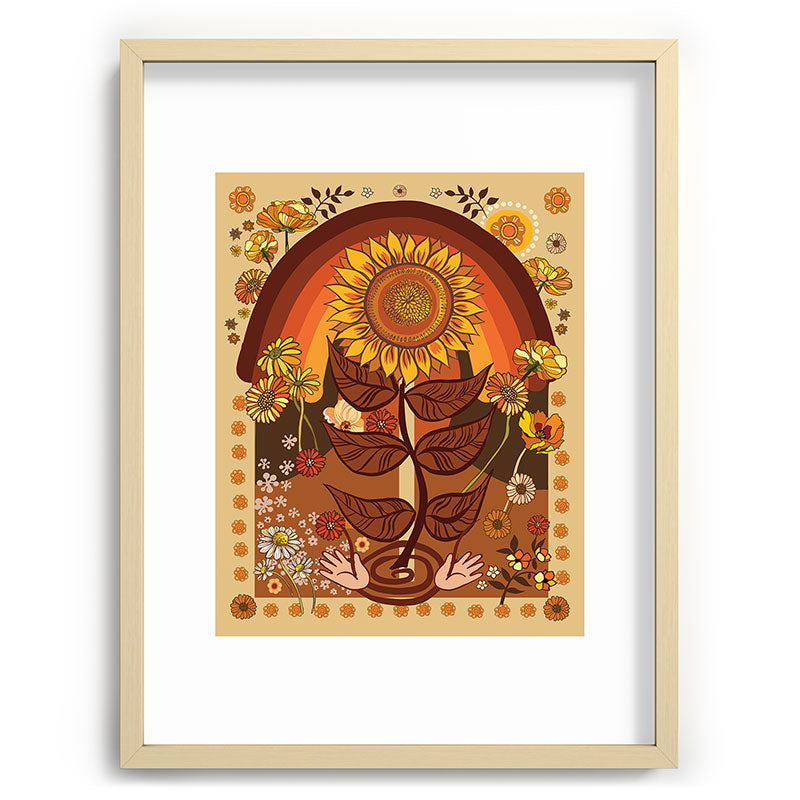 70s, Sunflower, retro, rainbow, warm colors, 60s, boho Framed Art Print