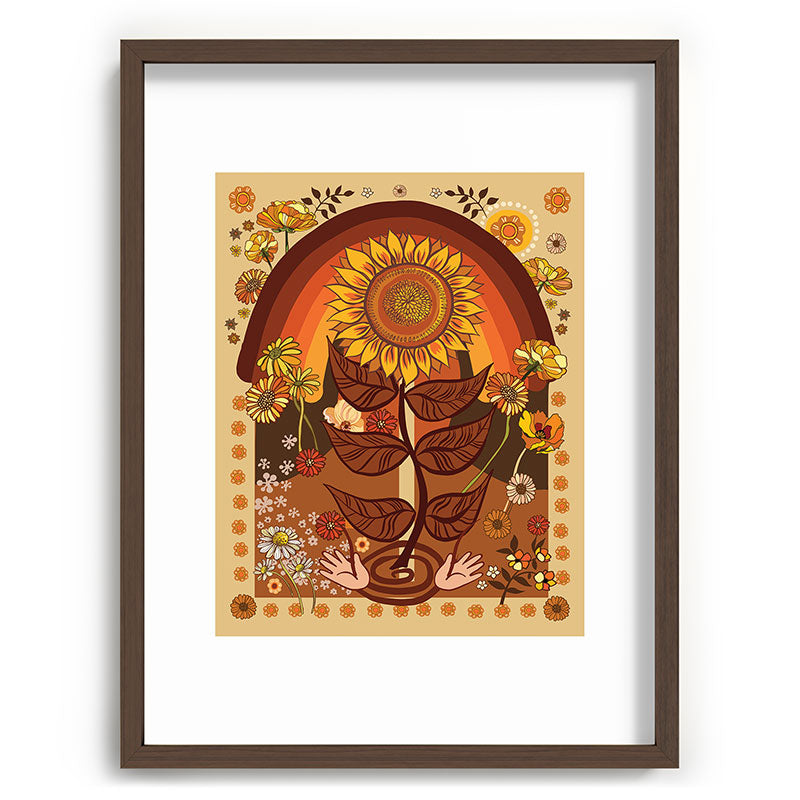 70s, Sunflower, retro, rainbow, warm colors, 60s, boho Framed Art Print